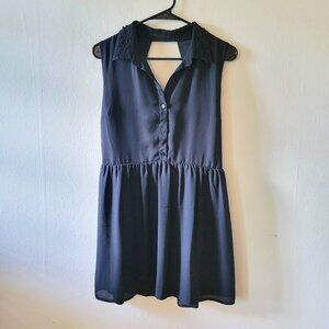 Black Button Front Lace Collar Mini Dress Fit and Flare Size M